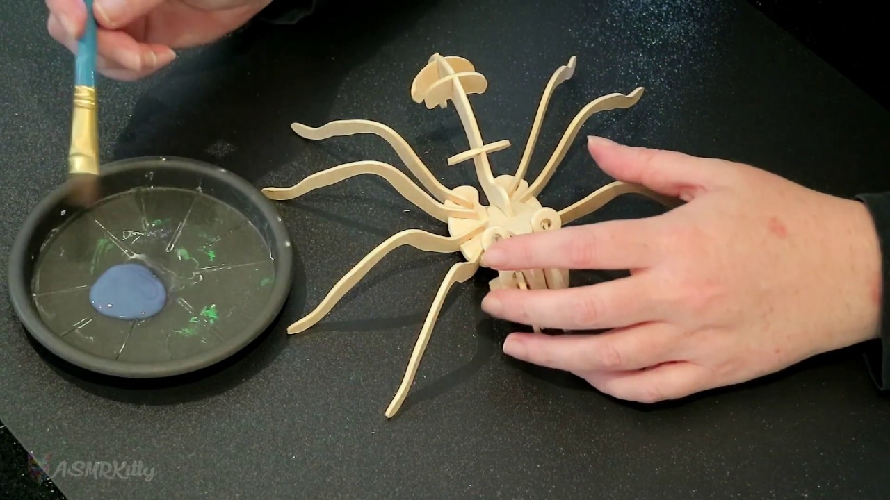 ASMR-Art-Craft-Assembling-and-painting-3D-wooden-model-of-spider-and-snake-no-talking
