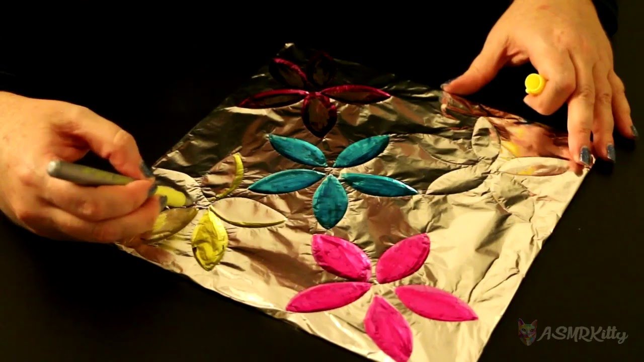 ASMR-Craft-Foil-Flower-Art-coloring-sharpies-foil-crinkling-Silent-No-Talking