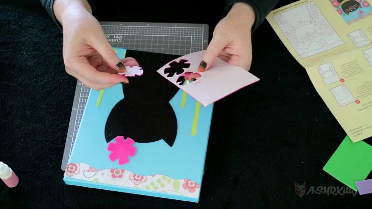 Making-a-cute-cat-collage-with-felt-and-paper-ASMR-Art-Craft-No-talking